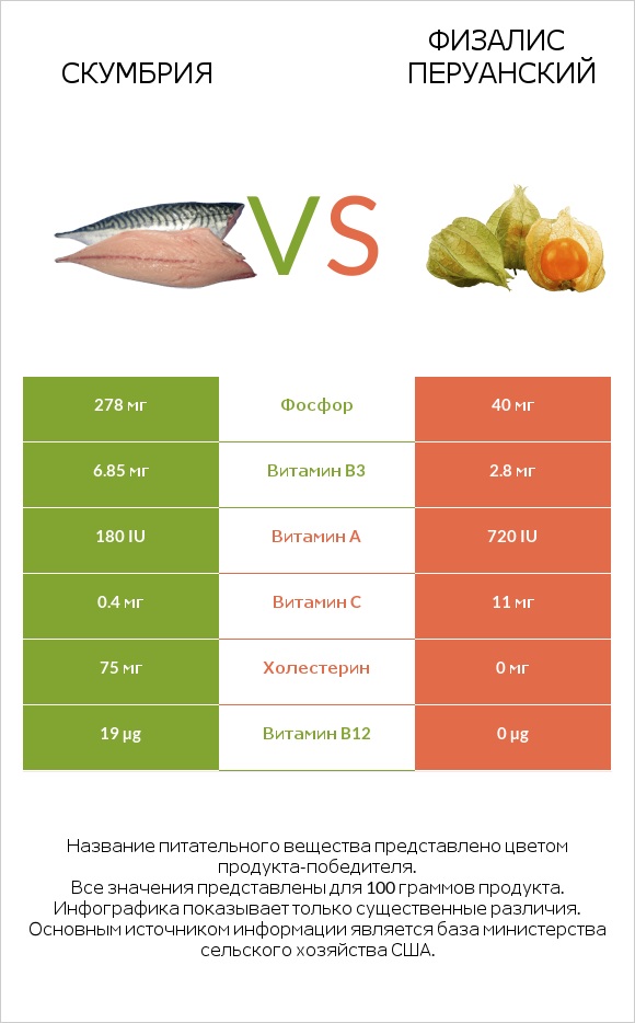 Скумбрия vs Физалис перуанский infographic