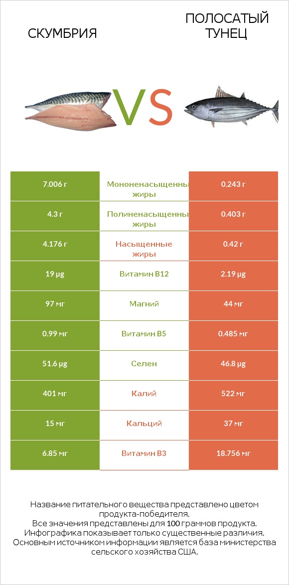 Скумбрия vs Полосатый тунец infographic