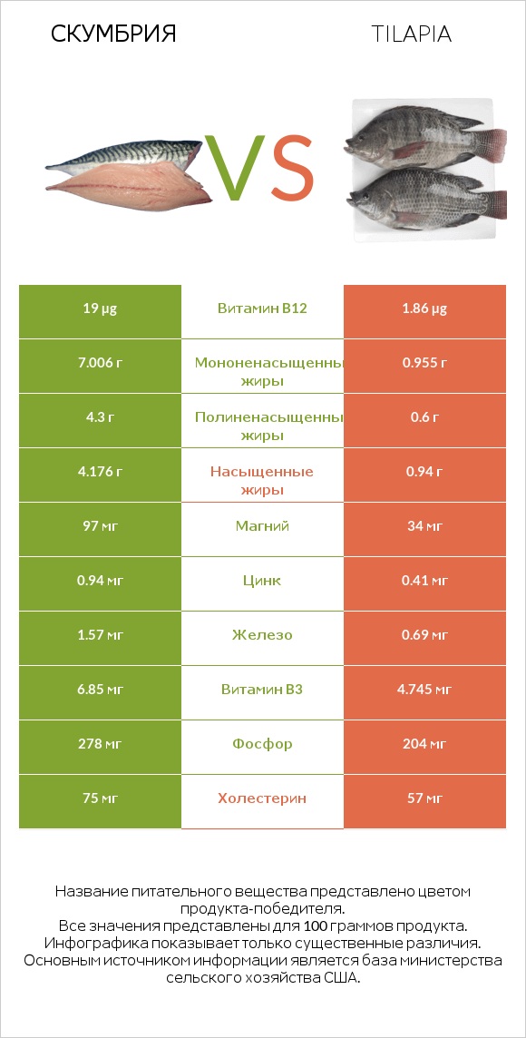 Скумбрия vs Tilapia infographic