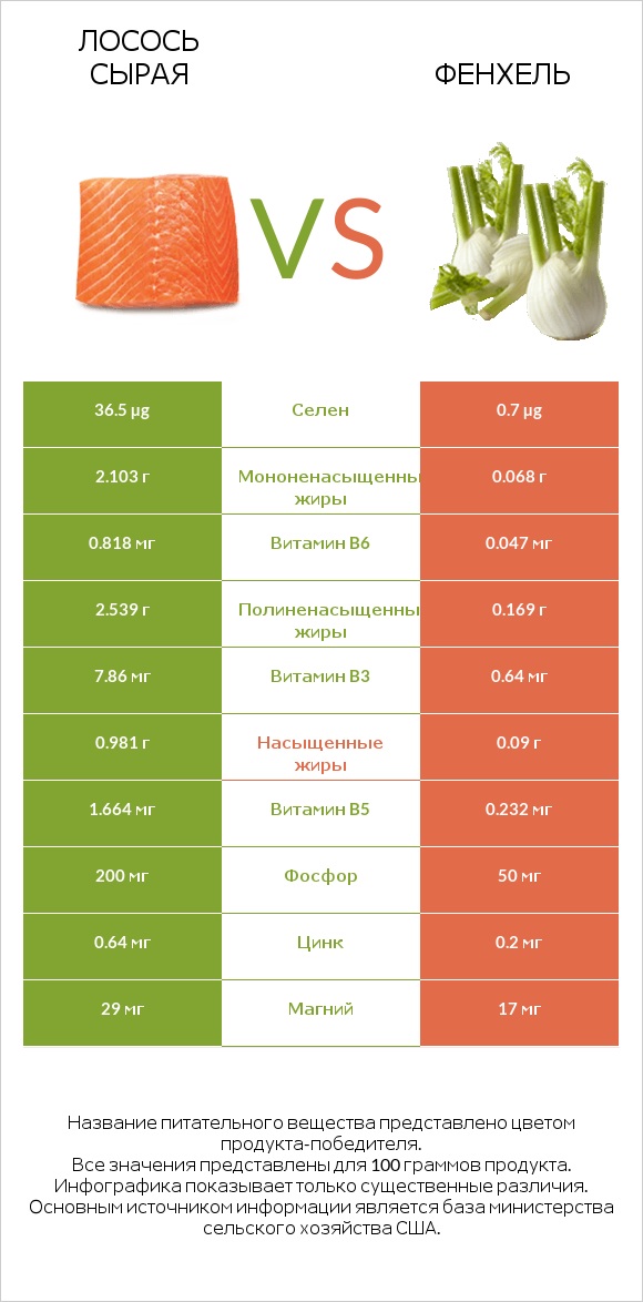 Лосось сырая vs Фенхель infographic