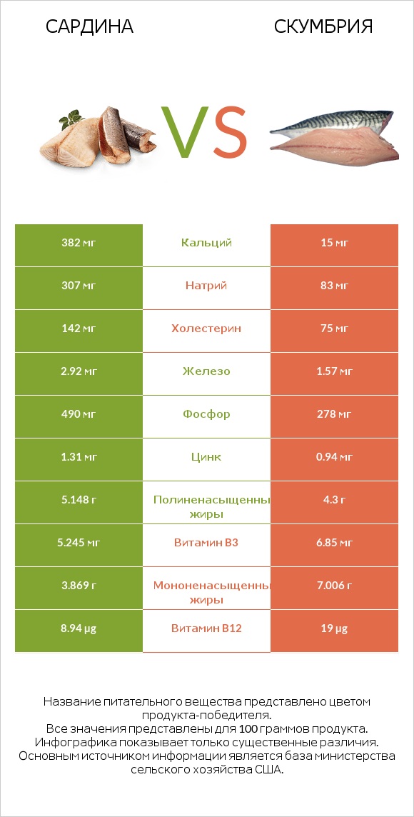 Сардина vs Скумбрия infographic