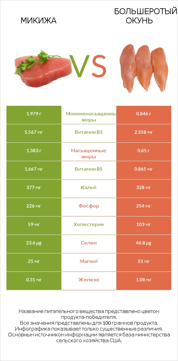 Микижа vs Большеротый окунь infographic