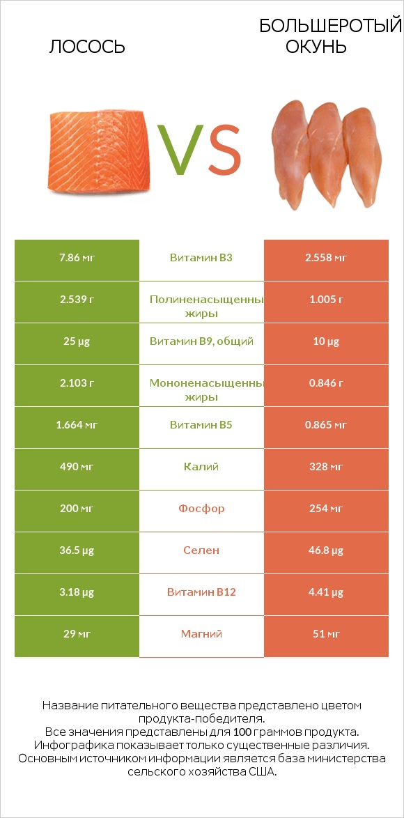 Лосось vs Большеротый окунь infographic