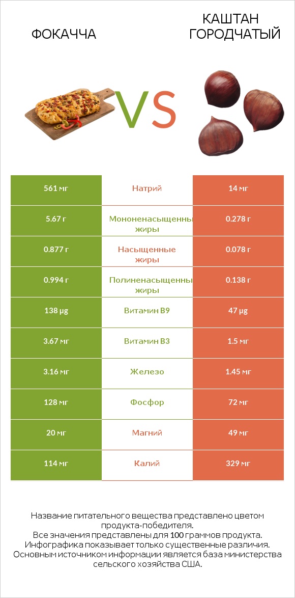 Фокачча vs Каштан городчатый infographic