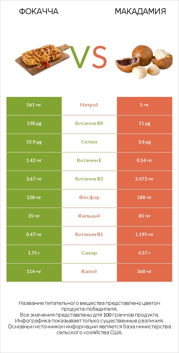 Фокачча vs Макадамия infographic