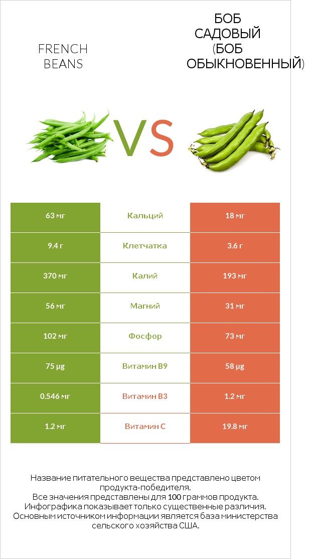 French beans vs Боб садовый (Боб обыкновенный) infographic