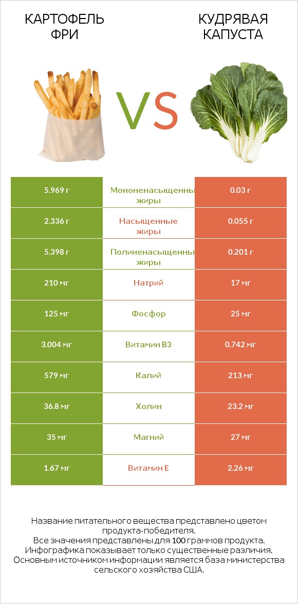Картофель фри vs Кудрявая капуста infographic
