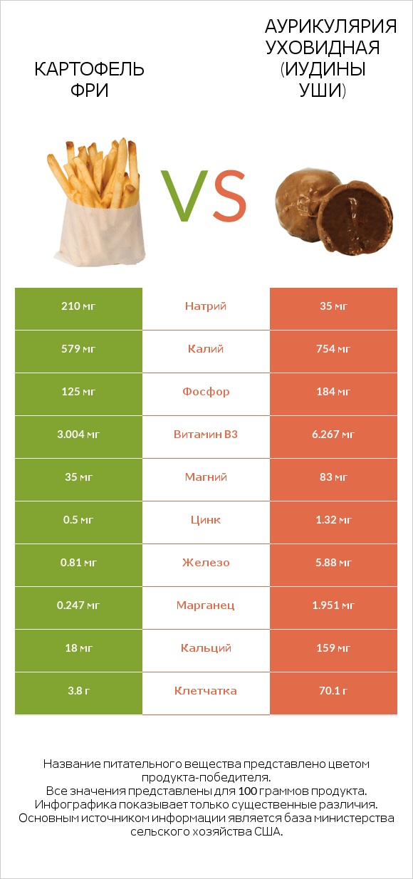 Картофель фри vs Аурикулярия уховидная (Иудины уши) infographic