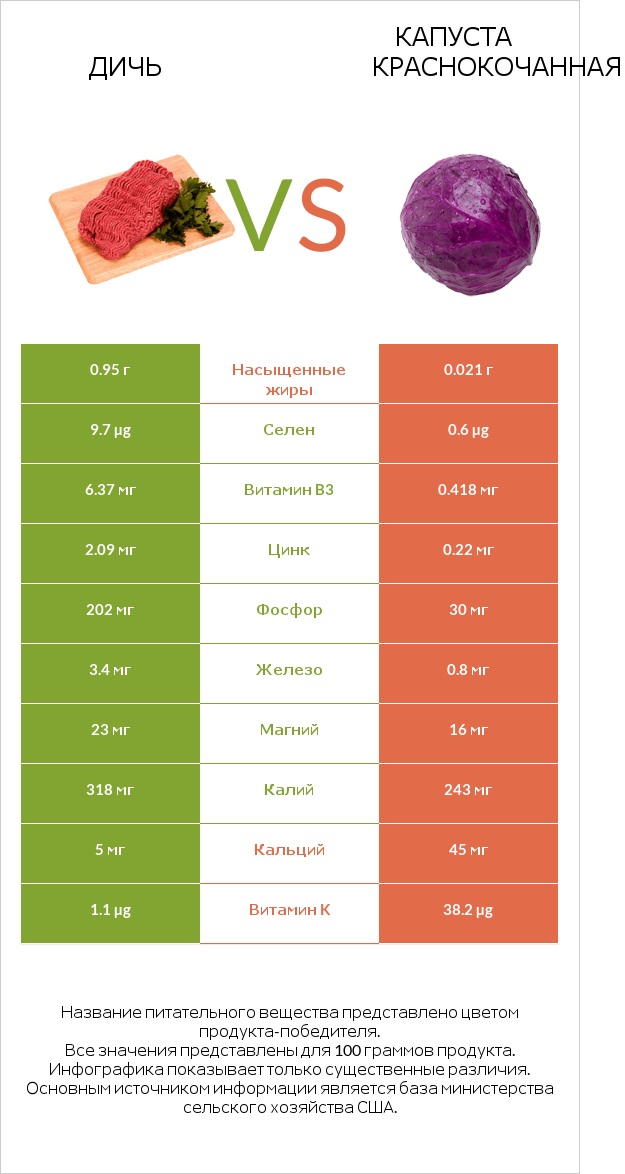 Дичь vs Капуста краснокочанная infographic