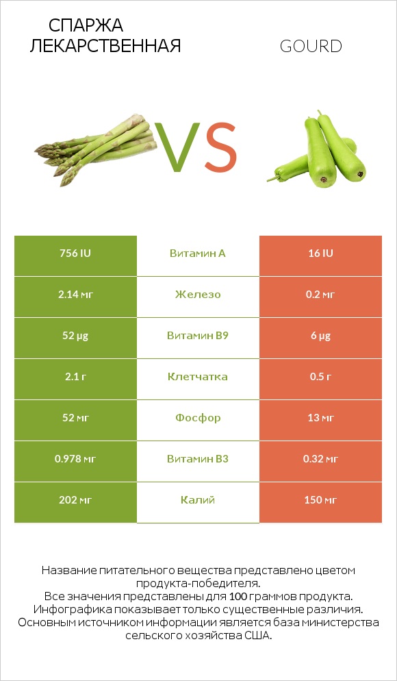 Спаржа лекарственная vs Gourd infographic