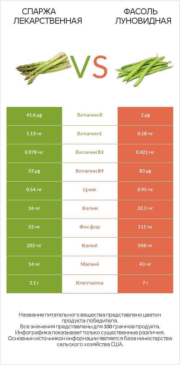 Спаржа лекарственная vs Фасоль луновидная infographic