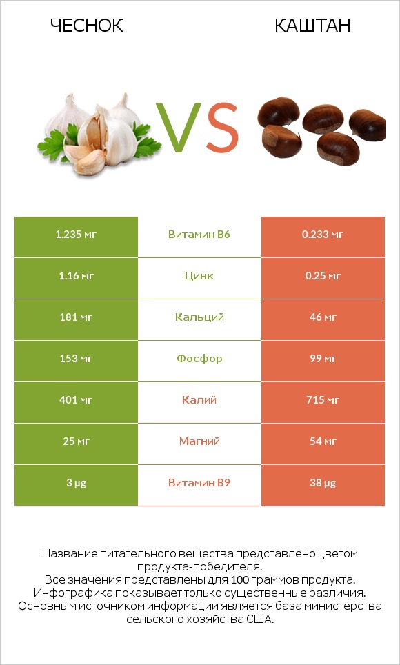 Чеснок vs Каштан infographic