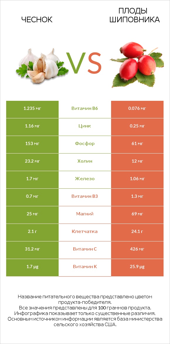Чеснок vs Плоды шиповника infographic
