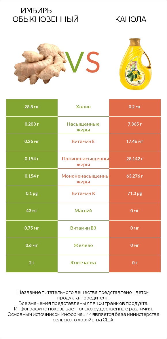 Имбирь обыкновенный vs Канола infographic