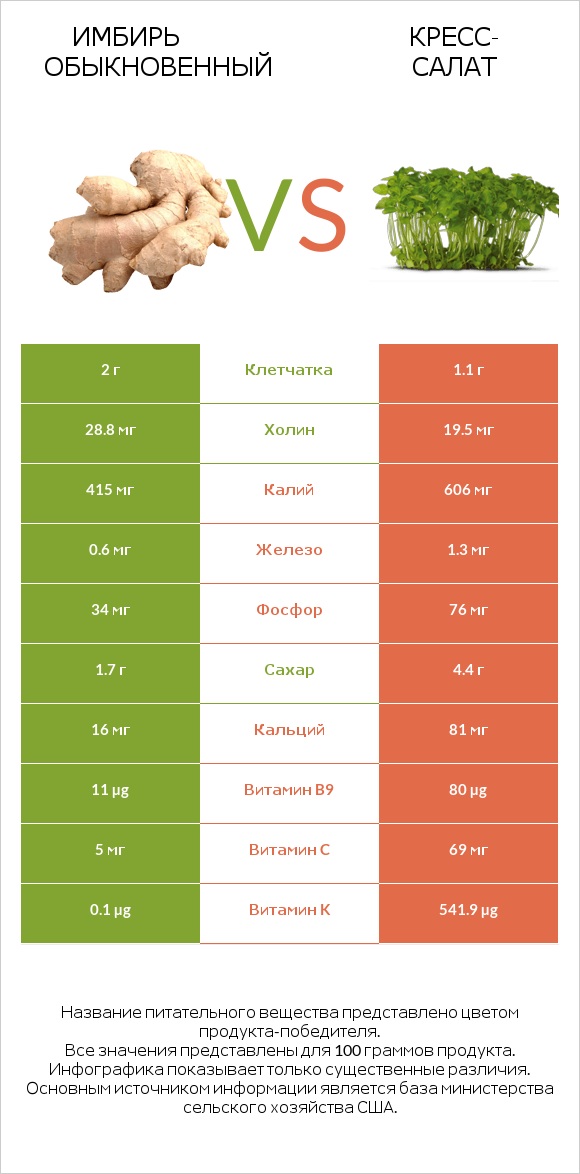 Имбирь обыкновенный vs Кресс-салат infographic