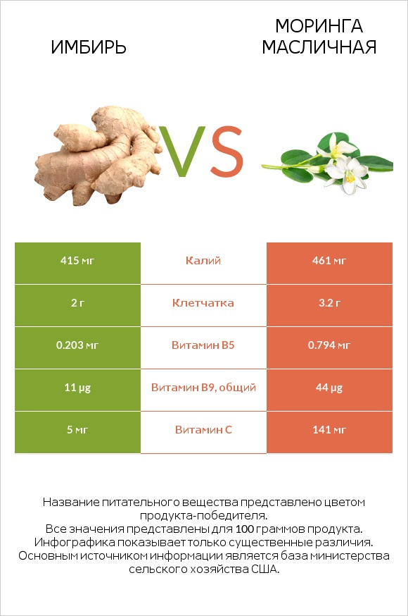 Имбирь vs Моринга масличная infographic