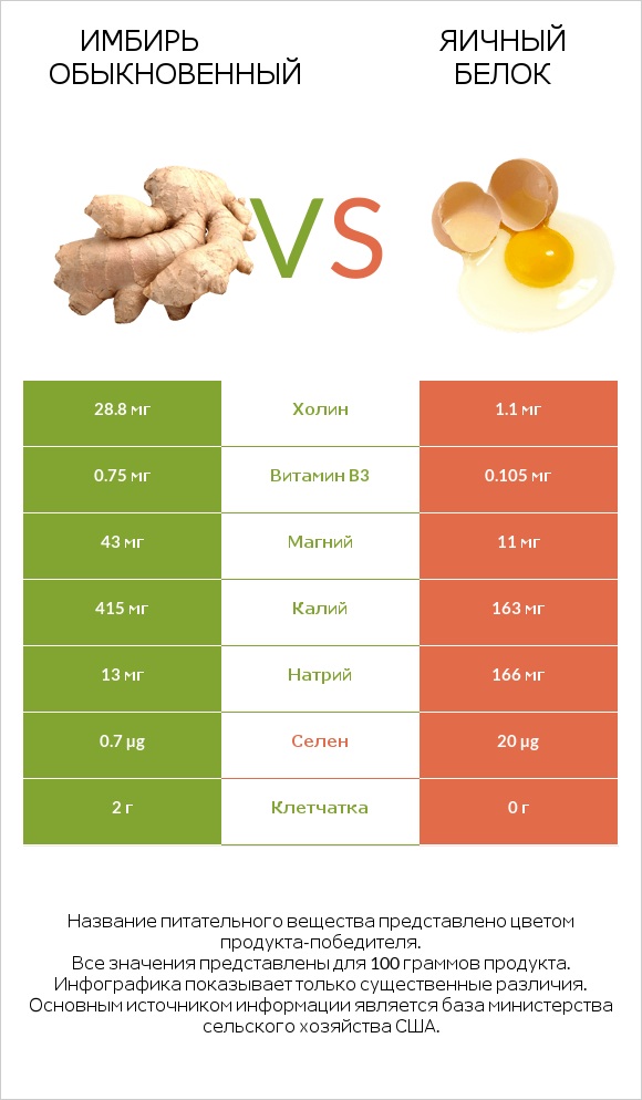 Имбирь обыкновенный vs Яичный белок infographic