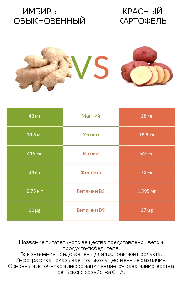 Имбирь обыкновенный vs Красный картофель infographic