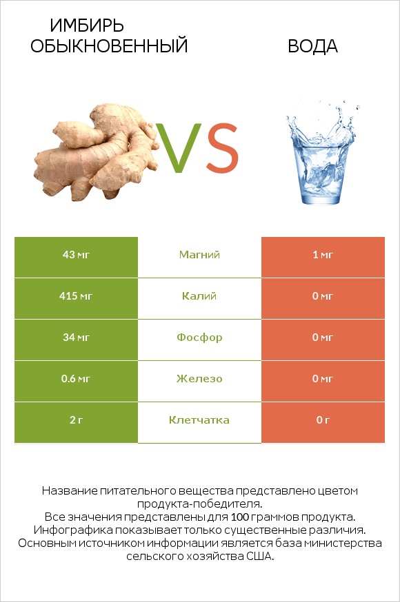 Имбирь обыкновенный vs Вода infographic