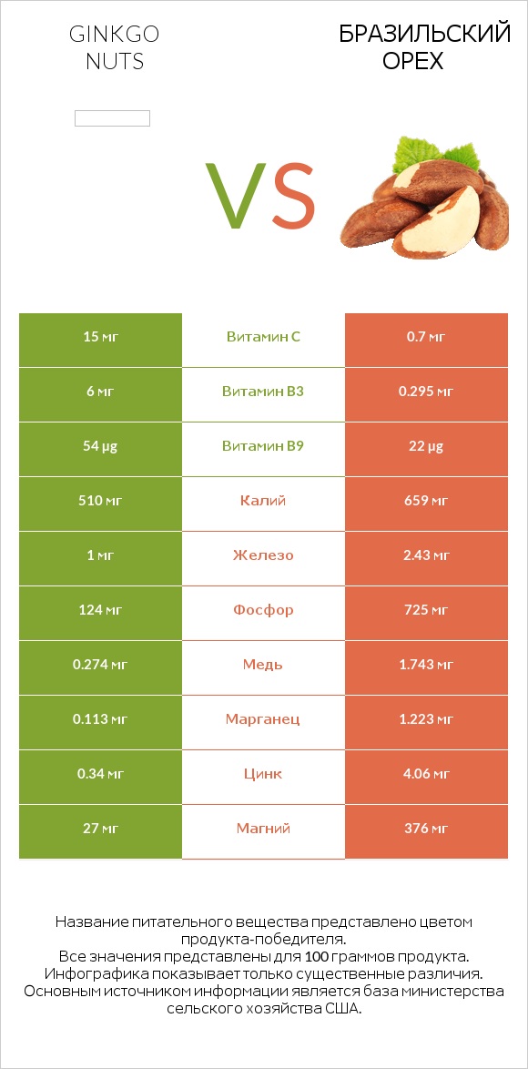 Ginkgo nuts vs Бразильский орех infographic