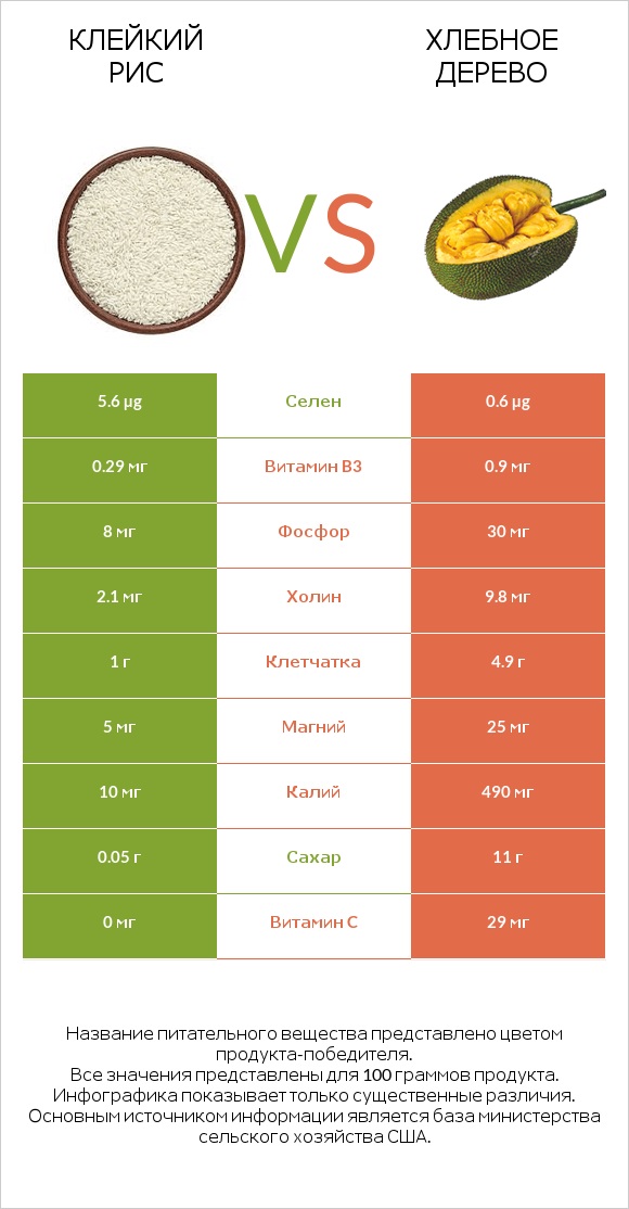 Клейкий рис vs Хлебное дерево infographic