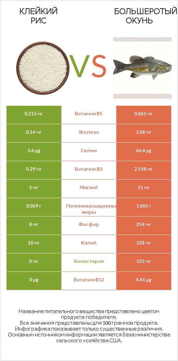 Клейкий рис vs Большеротый окунь infographic