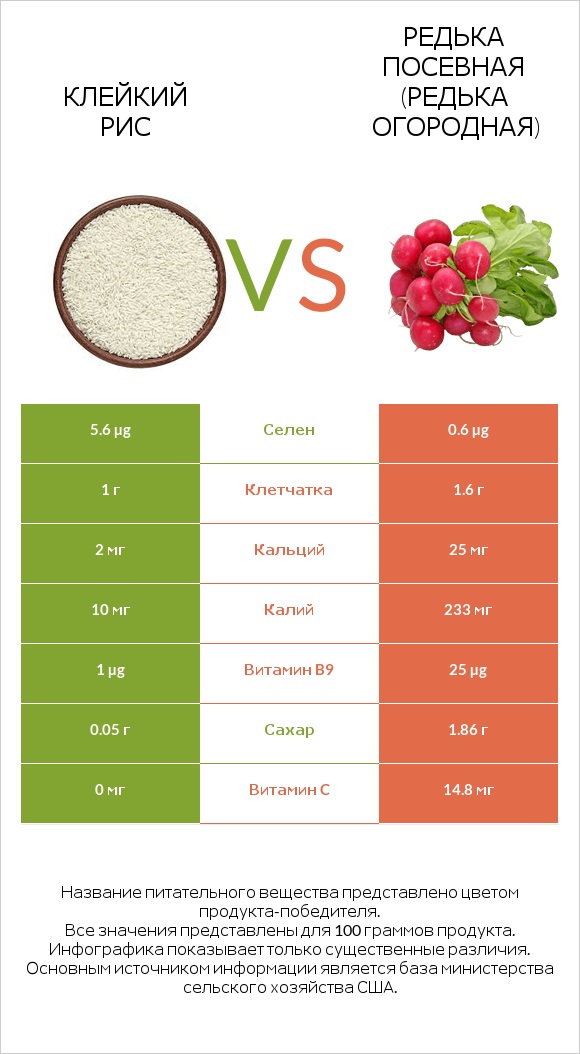 Клейкий рис vs Редька посевная (Редька огородная) infographic