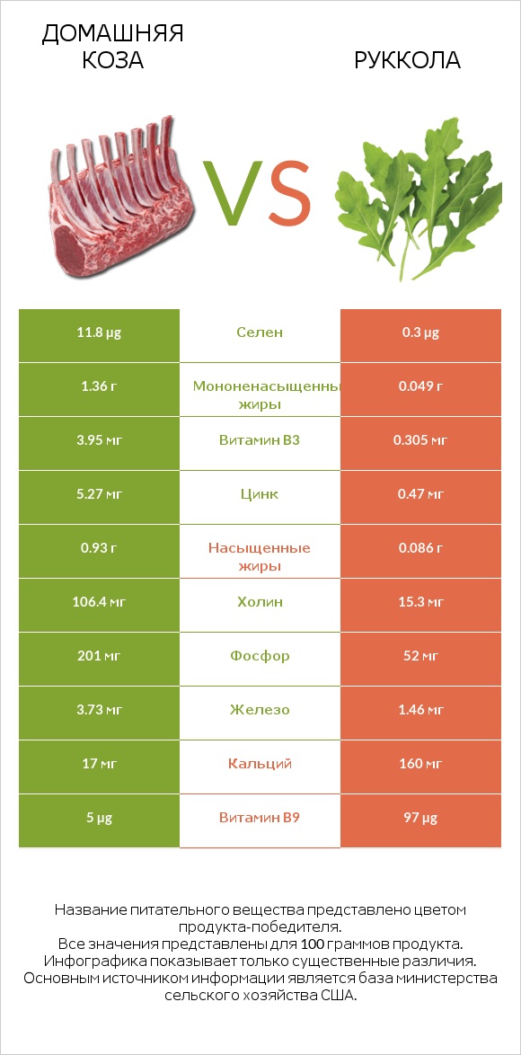 Домашняя коза vs Руккола infographic