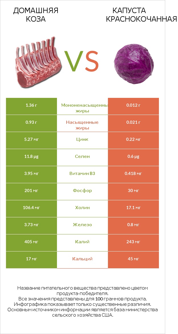 Домашняя коза vs Капуста краснокочанная infographic
