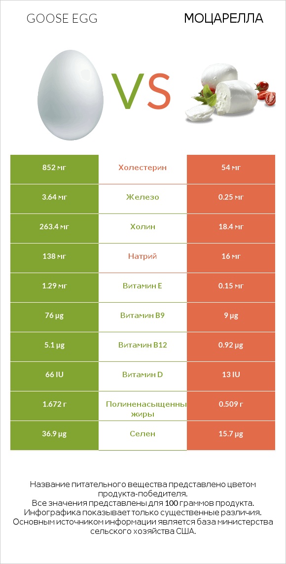 Goose egg vs Моцарелла infographic