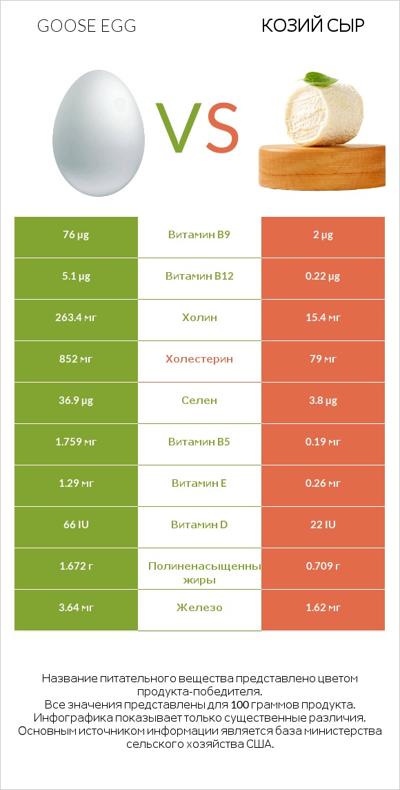 Goose egg vs Козий сыр infographic