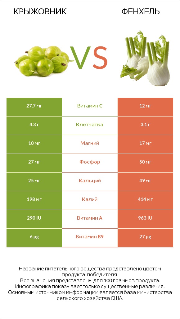 Крыжовник vs Фенхель infographic