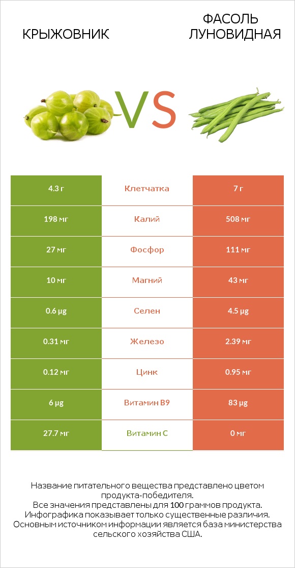 Крыжовник vs Фасоль луновидная infographic