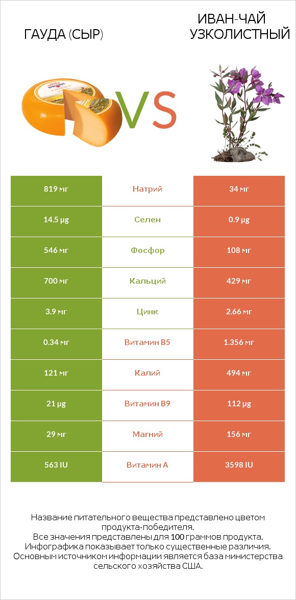 Гауда (сыр) vs Иван-чай узколистный infographic