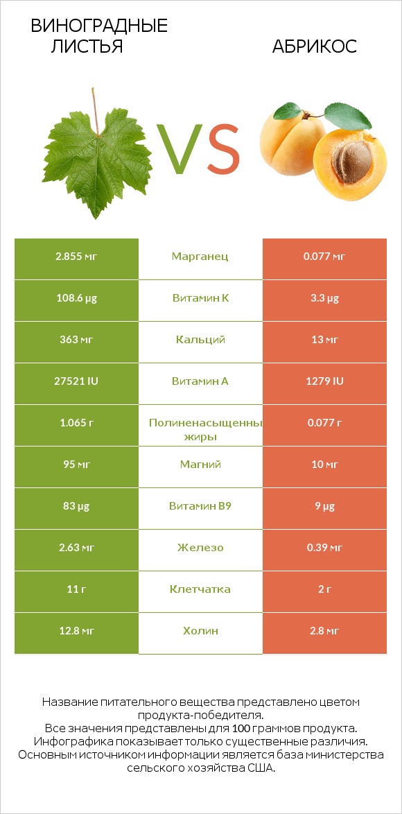 Виноградные листья vs Абрикос infographic