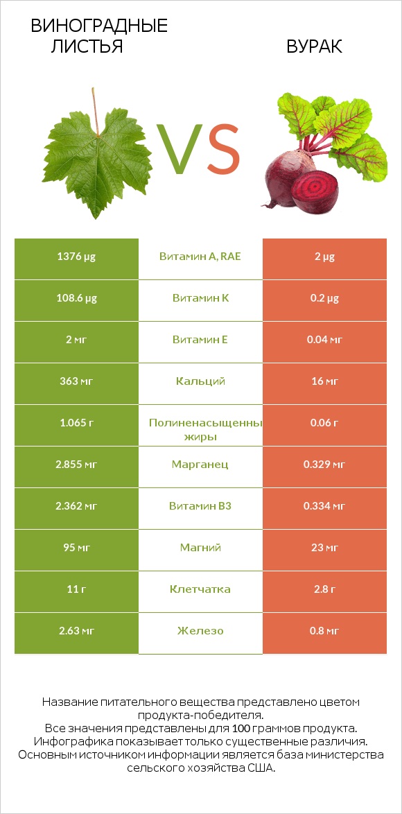 Виноградные листья vs Вурак infographic
