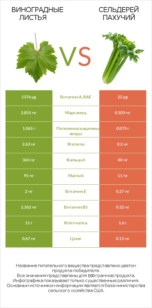 Виноградные листья vs Сельдерей пахучий infographic