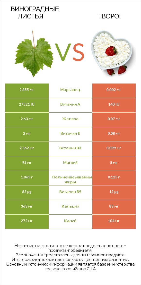 Виноградные листья vs Творог infographic