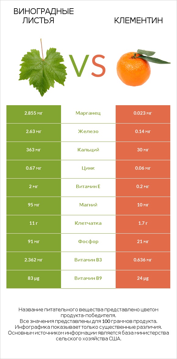 Виноградные листья vs Клементин infographic