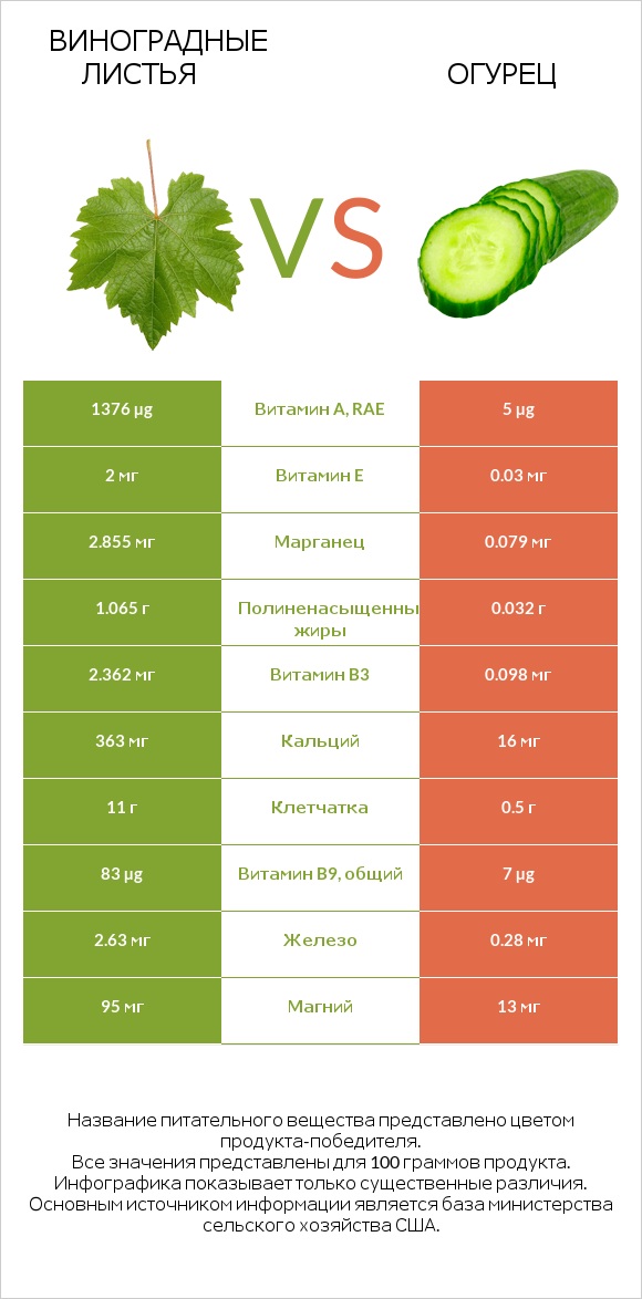 Виноградные листья vs Огурец infographic