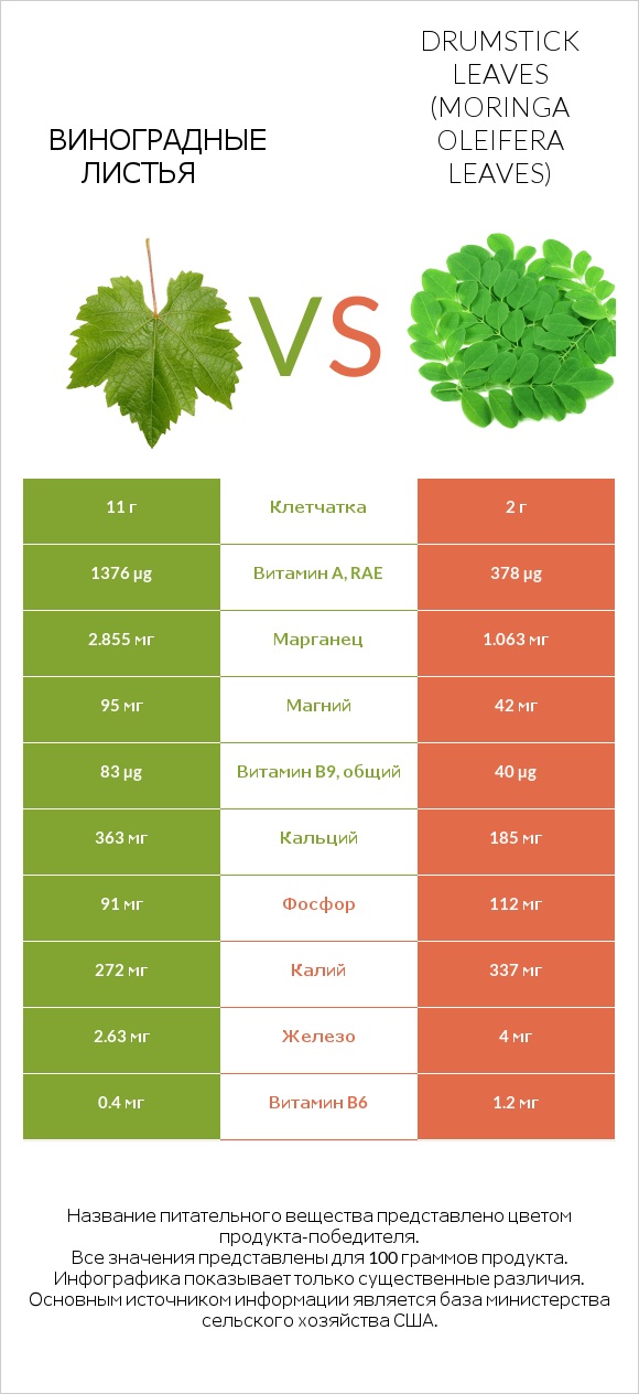 Виноградные листья vs Drumstick leaves infographic