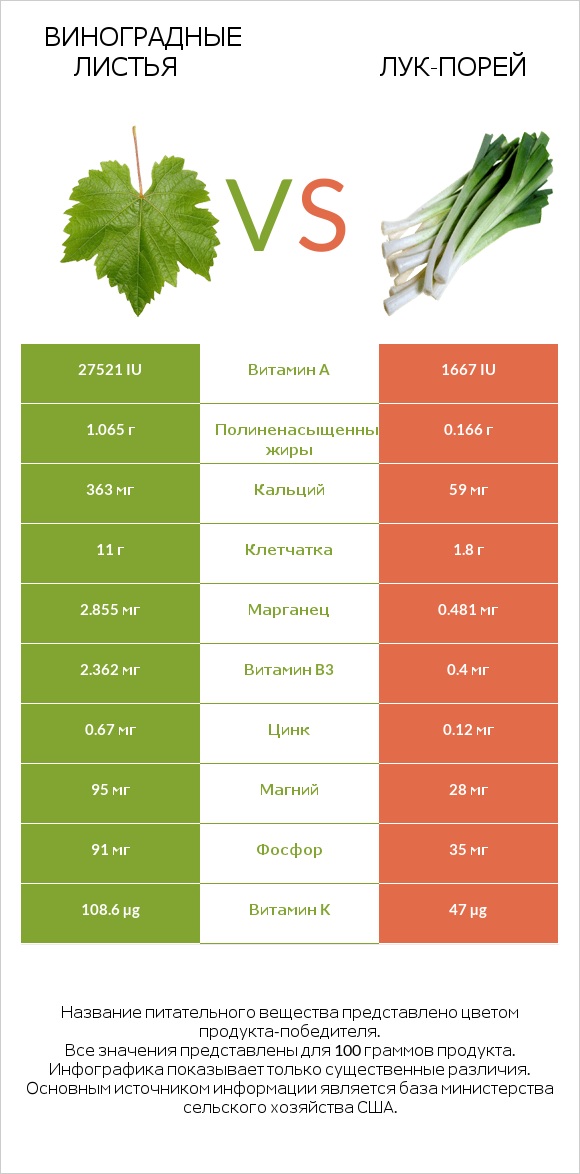 Виноградные листья vs Лук-порей infographic