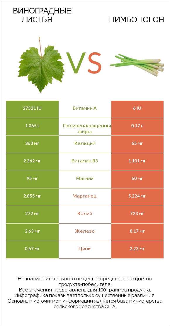 Виноградные листья vs Цимбопогон infographic