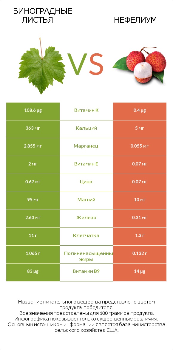 Виноградные листья vs Нефелиум infographic