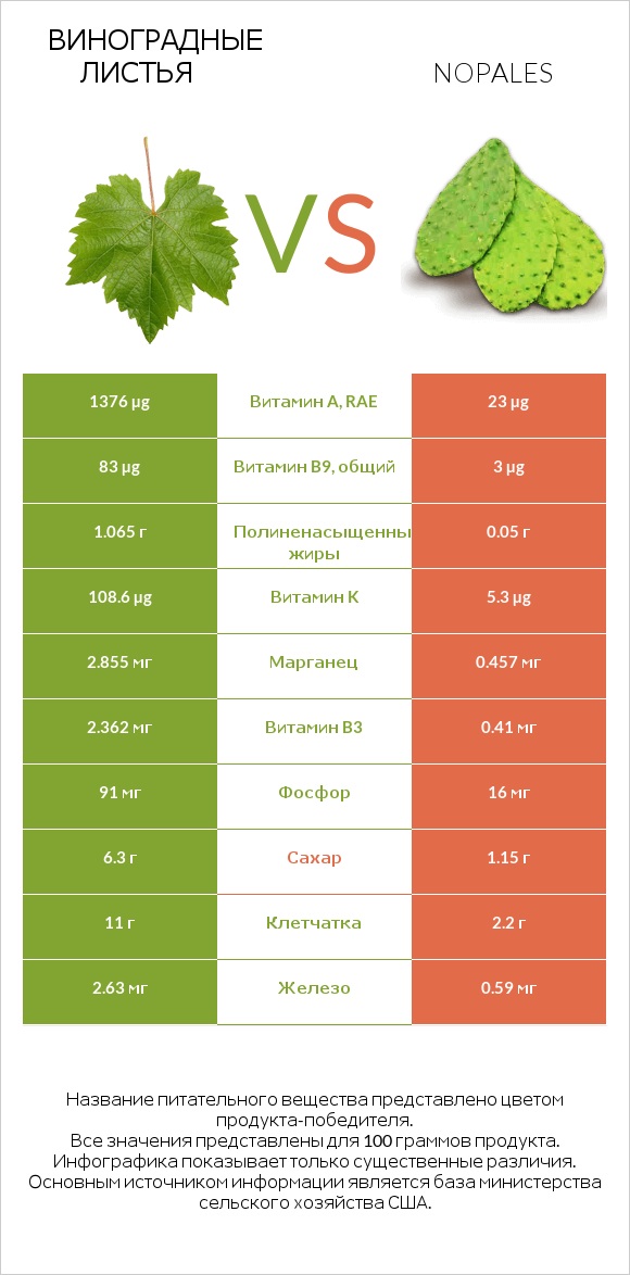 Виноградные листья vs Nopales infographic