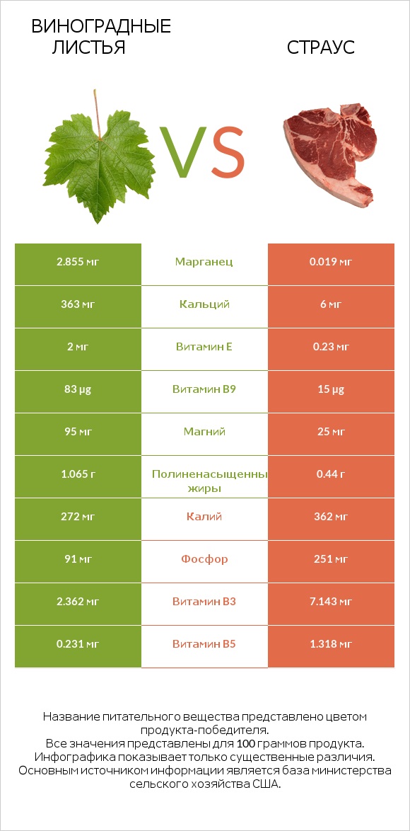 Виноградные листья vs Страус infographic