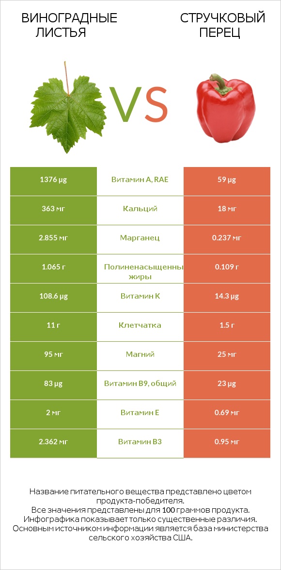 Виноградные листья vs Стручковый перец infographic
