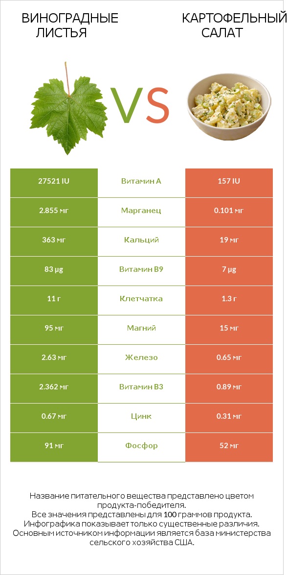 Виноградные листья vs Картофельный салат infographic