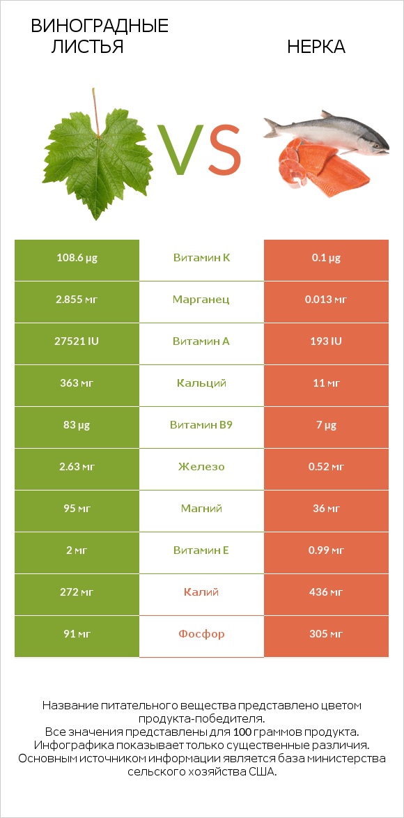 Виноградные листья vs Нерка infographic