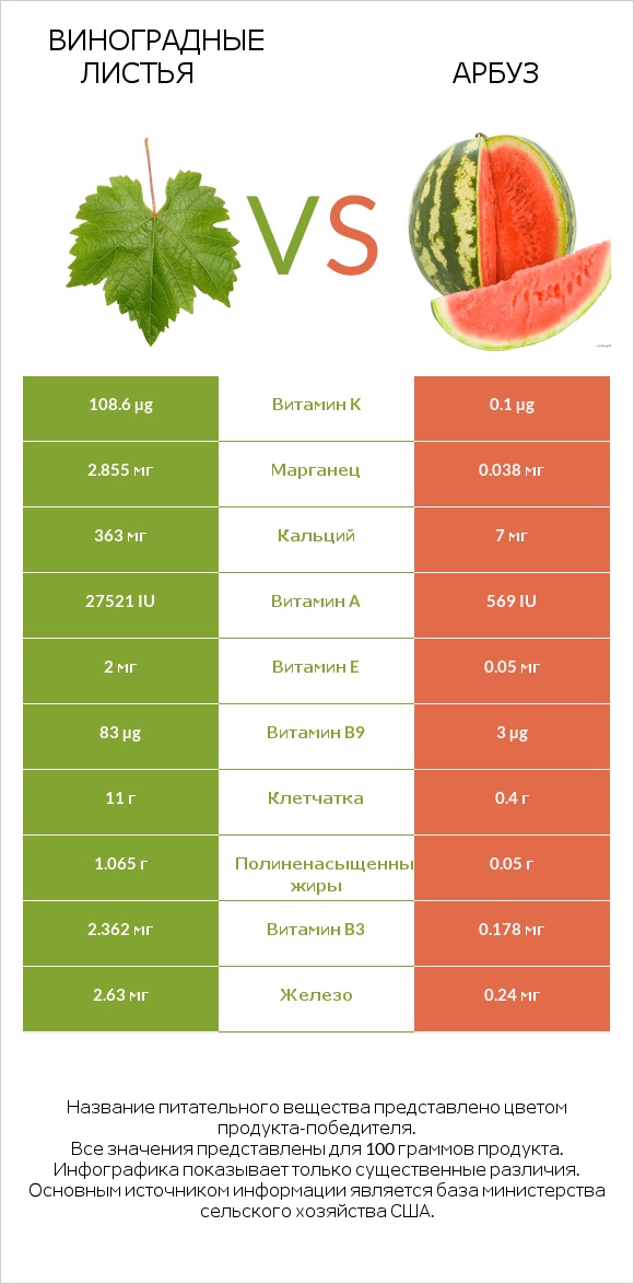 Виноградные листья vs Арбуз infographic